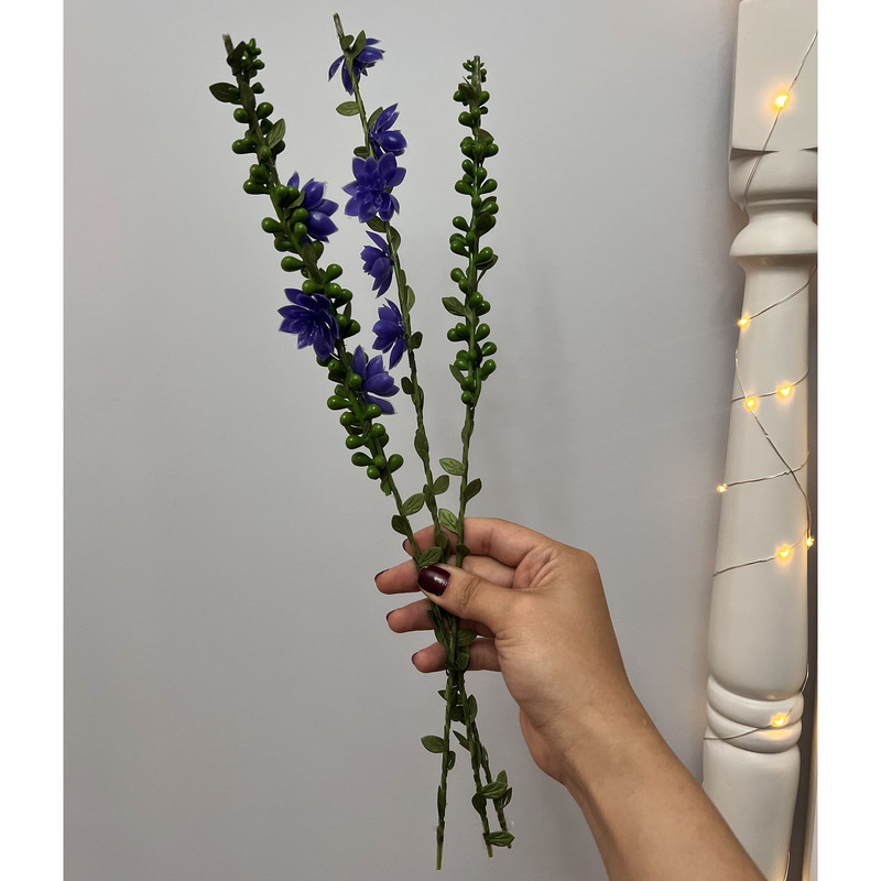 گل مصنوعی شاخه‌ای گل و غنچه، مجموعه 3 عددی، ابعاد 5×2×40 سانتی‌متر، وزن 100 گرم