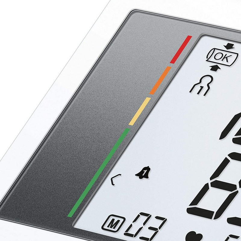 فشارسنج بازویی دیجیتال بیورر مدل BM28 با حافظه 120 رکورد برای 4 کاربر، نمایشگر LCD بزرگ، تشخیص آریتمی، هشدار خطای محاسباتی، سنجش ضربان قلب، قابلیت خاموشی خودکار و منبع تغذیه باتری قلمی و آداپتور