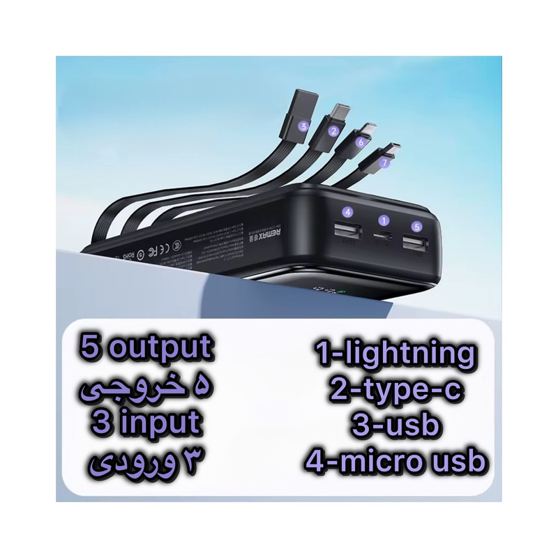 پاوربانک ریمکس مدل 4cable ظرفیت 20000 میلی آمپر ساعت