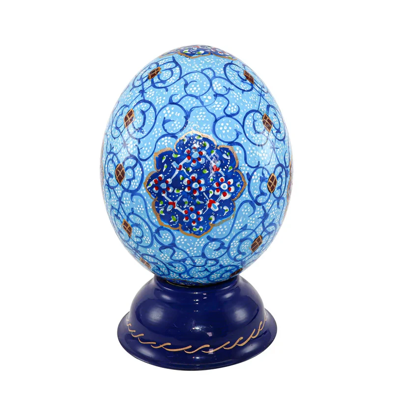 تخم شترمرغ تزیینی صنایع دستی فاخر مدل مگنت دار طرح اسلیمی کد Bl1814