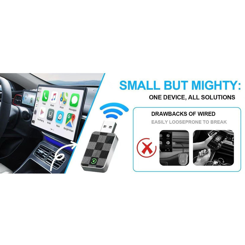 کارپلی و اندروید اتو مدل Wireless CarPlayAndroid Auto به همراه مبدل USB به USB-C و کابل افزایش طول USB