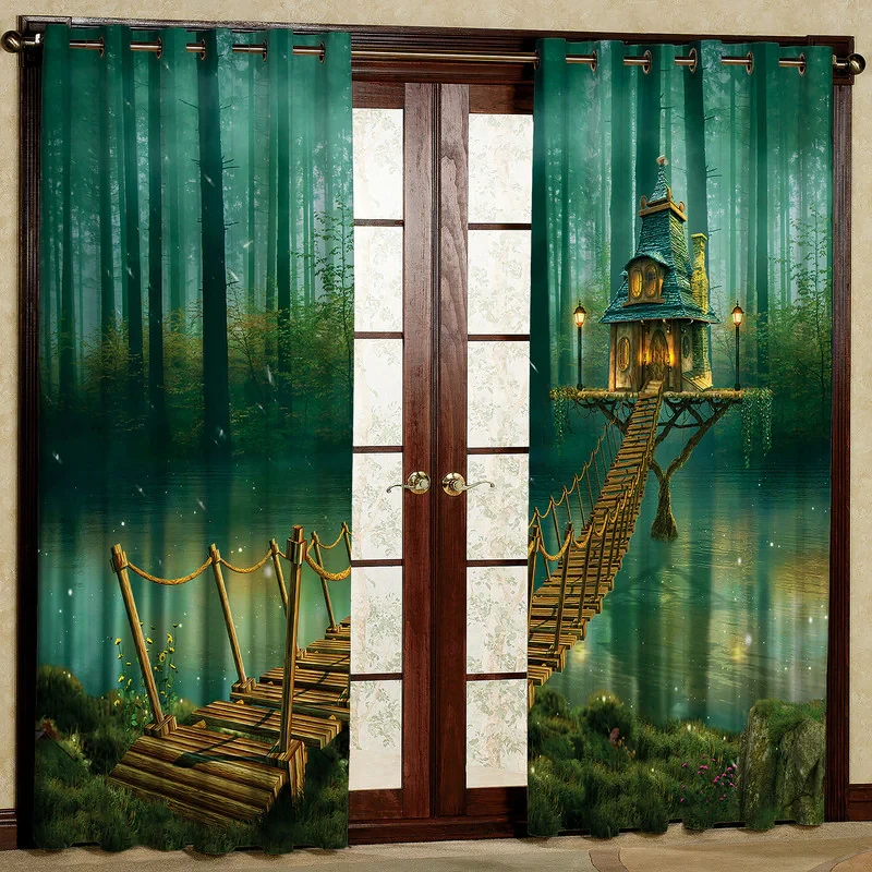 پرده مدل پل چوبی مخمل پانچی کد 2272 سایز 200x140 سانتی متر