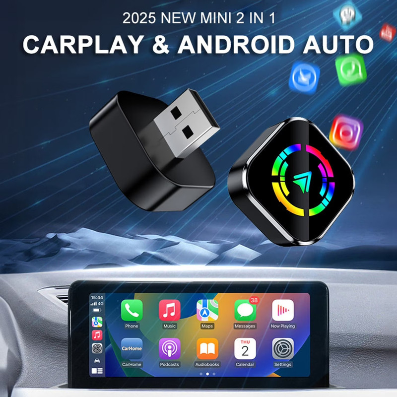 کارپلی و اندروید اتو مدل Wireless CarPlayAndroid Auto Q1A به همراه مبدل USB به USB-C