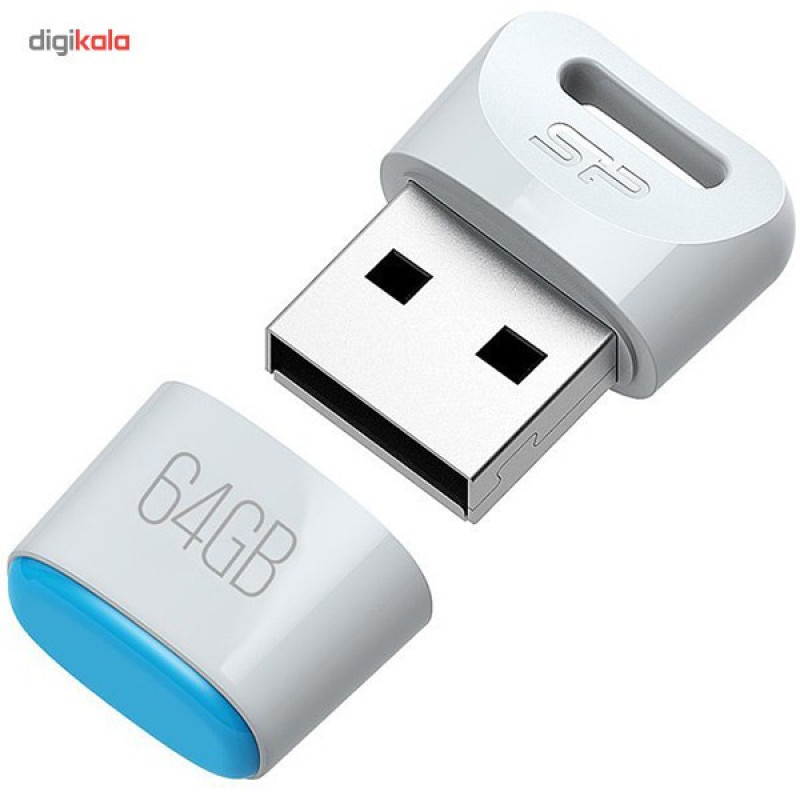 فلش مموری سیلیکون پاور مدل Touch T06 ظرفیت 64 گیگابایت، مقاوم در برابر نفوذ مایعات، ضربه و غبار، دارای درپوش محافظ و ضد اثر انگشت