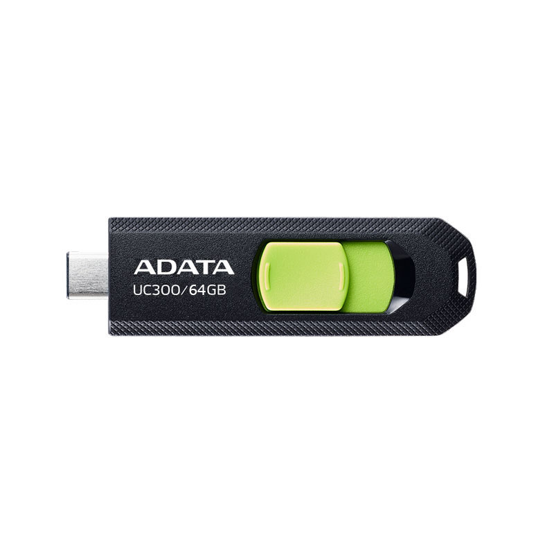 فلش مموری کشویی ای دیتا مدل UC300 ظرفیت 64 گیگابایت با رابط USB Type-C و استاندارد USB 3.2 Gen 1، سرعت انتقال داده تا 5 گیگابایت بر ثانیه، سازگار با لپ‌تاپ، گوشی، تبلت و تلویزیون، بدون نیاز به نصب درایور