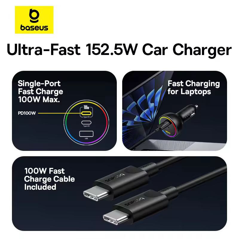 شارژر فندکی 152.5 وات بیسوس مدل BSCC-ZX-CCL به همراه کابل USB-C