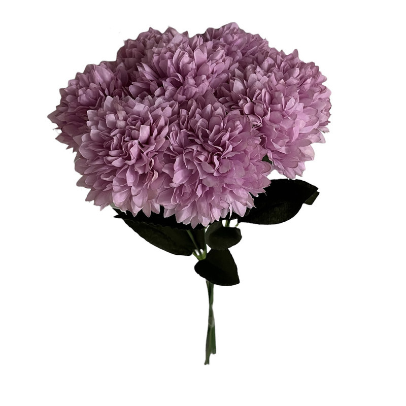 دسته گل مصنوعی گل داوودی شامل 8 شاخه، ارتفاع هر شاخه 44 cm، قطر گل 12 cm، جنس پارچه‌ای و قابل شستشو