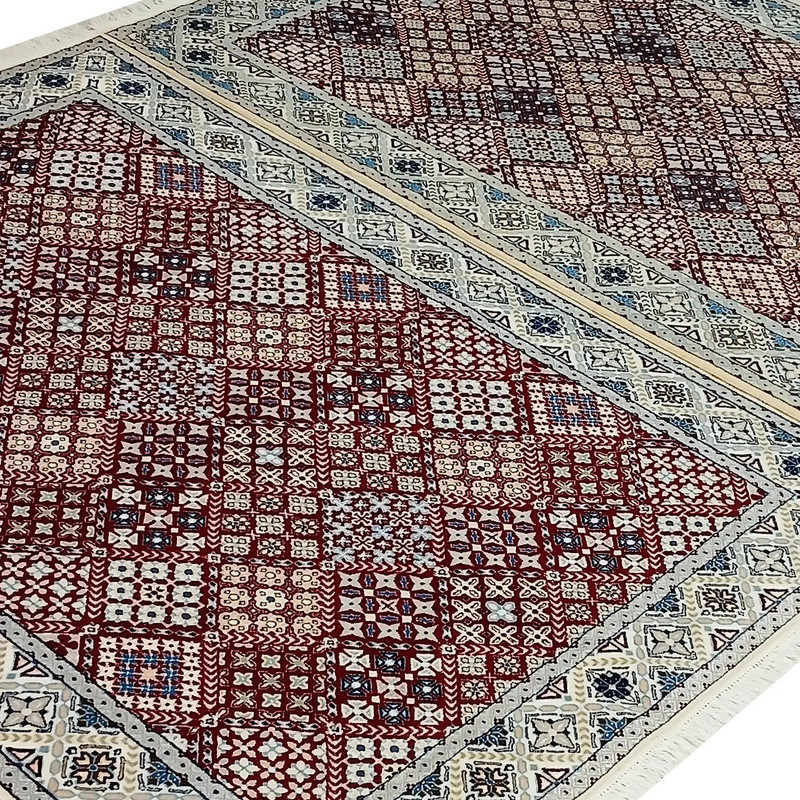 فرش دستبافت ۳ متری مدل نائین جوشقان ۶لا کد 1099 - 1100 زمینه لاکی مجموعه 2 عددی