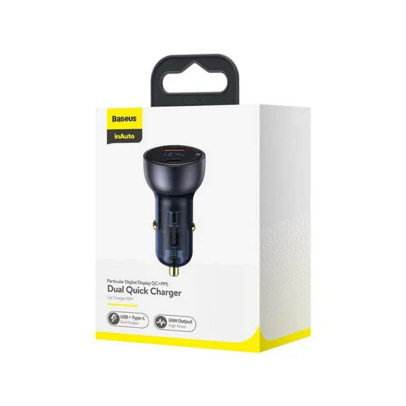 شارژر فندکی 65 وات باسئوس مدل Dual Quick Charger-65W