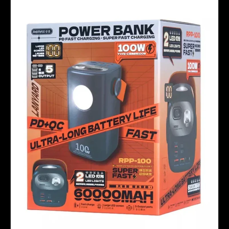 پاوربانک ریمکس مدل RPP-100 ظرفیت 60000 میلی آمپر ساعت