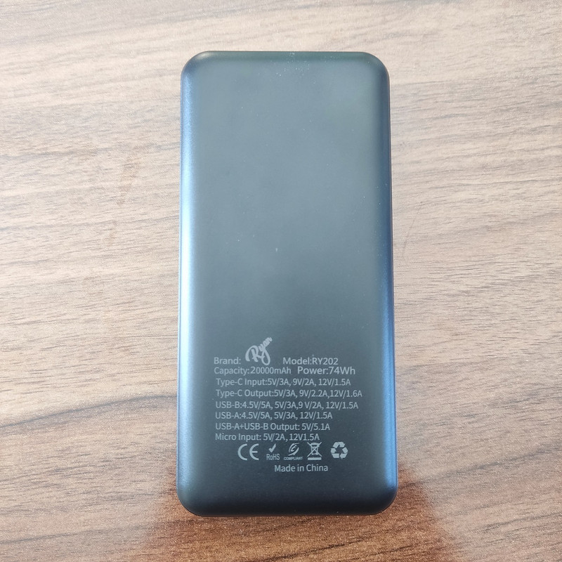 پاور بانک 22.5 وات ریان مدل RY202 ظرفیت 20000 میلی آمپر ساعت همراه کابل USB-C