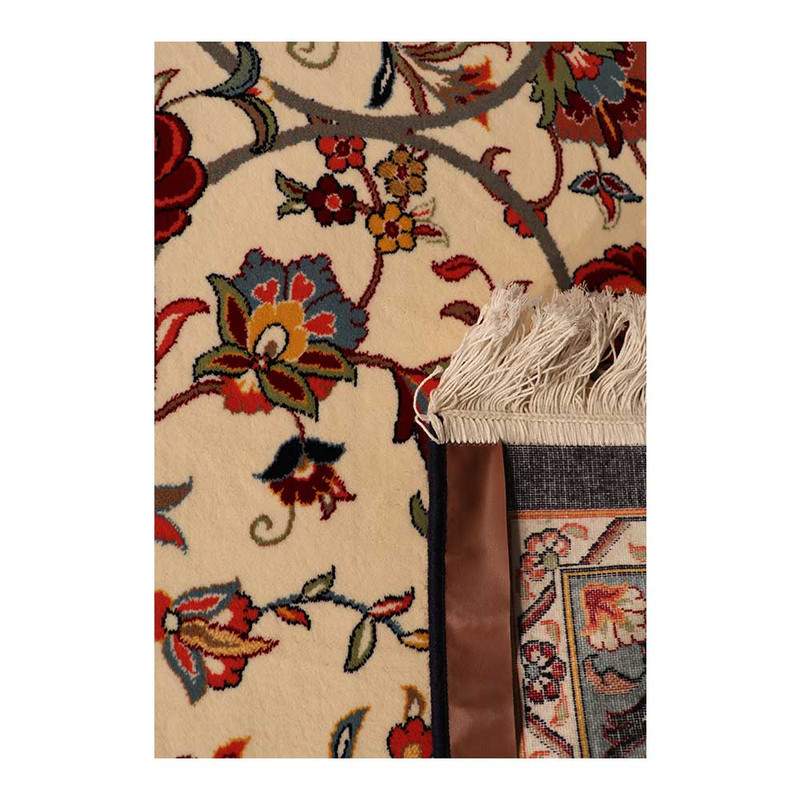 فرش ماشینی 700 شانه زمینه کرم حاشیه لاکی مدل شاهکار نوین کد N110-2509