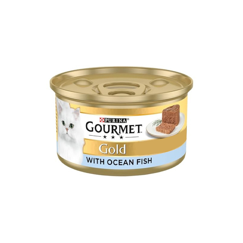 کنسرو غذای گربه گورمت مدل Gold Pate بافت پته با طعم ماهی اقیانوس وزن 85 گرم