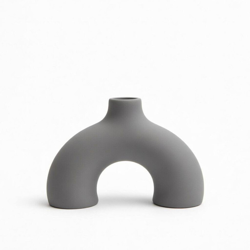 گلدان دکوری سفالی رومیزی با فرم کروی مناسب گل‌های خشک و تزئینی مدل nim donut کد d1 با ابعاد 18x20x18 سانتی‌متر و وزن 200 گرم