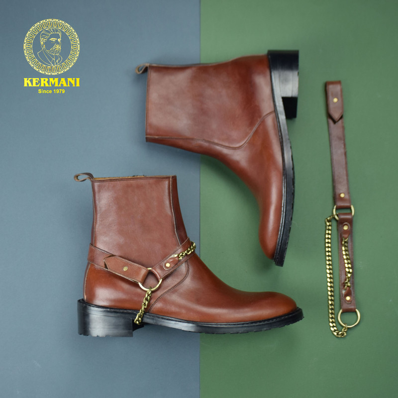 نیم بوت مردانه کرمانی مدل چرم دستدوز طبیعی کد 653