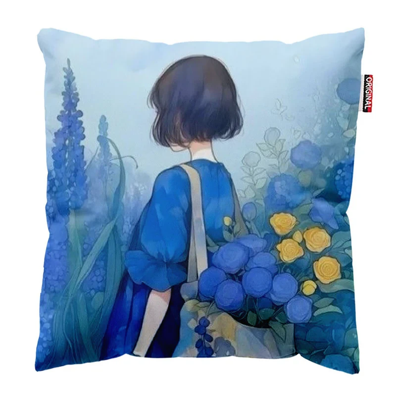 کوسن پاد آفرین مدل دختر وگلها کد 545 سایز 30* 30 سانتی متر