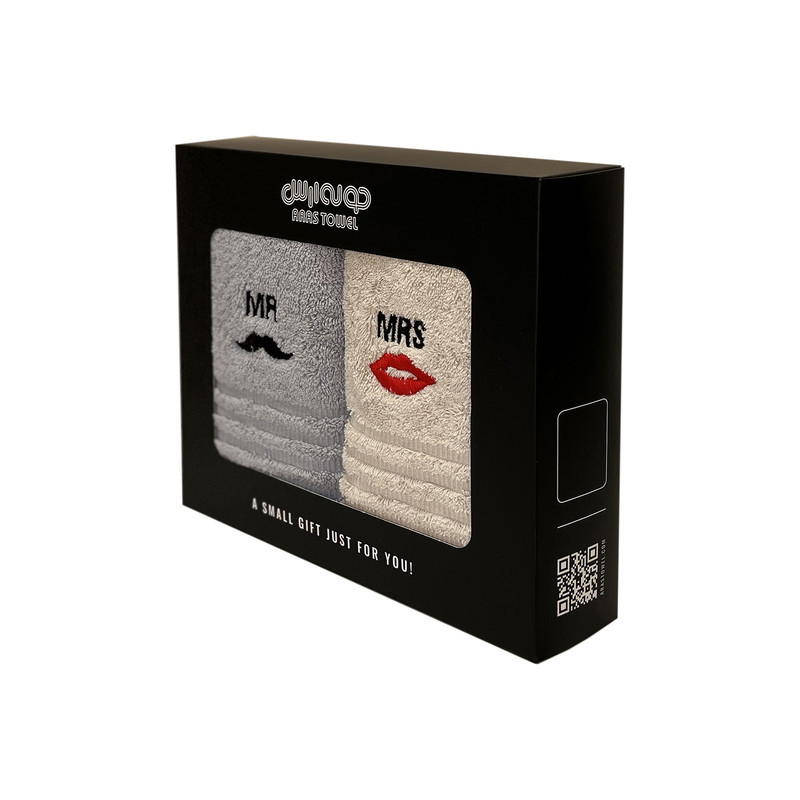 حوله دستی ارس مدل Mr and Mrs سایز 40x60 بسته 2 عددی