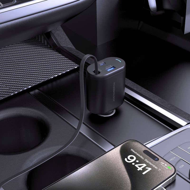 شارژر فندکی 70 وات پاورولوجی مدل Powerology Type-C Retractable Car Charger