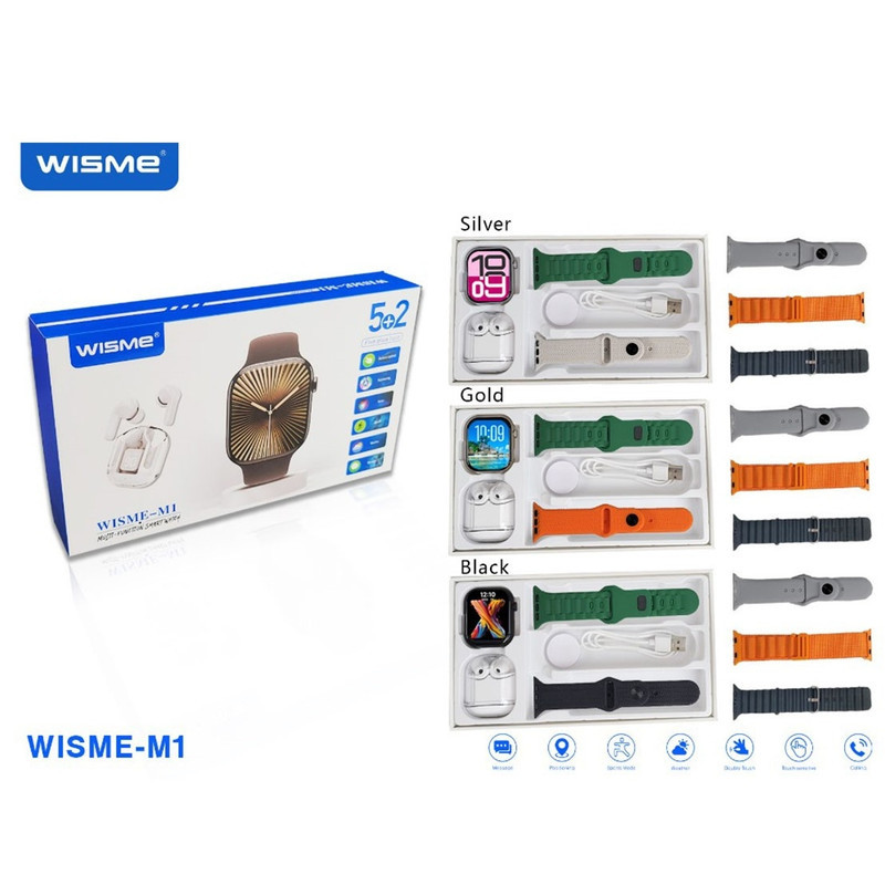 ساعت هوشمند ۴۹ میلی متری ویسمی مدل WISME-M1 با بند سیلیکونی به همراه هدفون