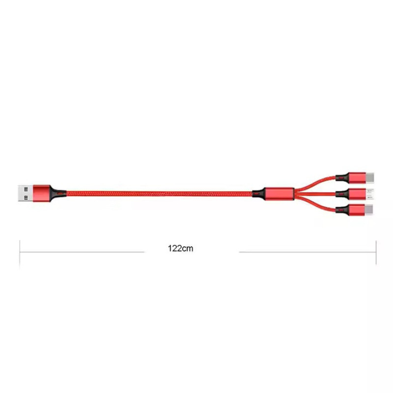 کابل تبدیل USB به micro USB  لایتنینگ  USB-C مدل best 3in1 طول 1.2 متر