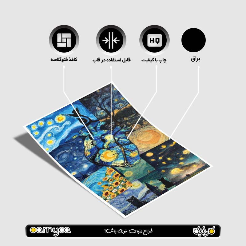 پوستر کارنيکا طرح شب پرستاره فانتزی ون‌گوگ Fantasy Starry Night Van Gogh کد 51303 مجموعه 8 عددی