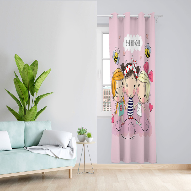 پرده مدل اتاق کودک مخمل پانچی طرح دخترانه کد 1335 سایز 140x280 سانتی متر