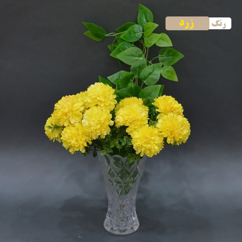گل مصنوعی بوته داوودی 6 گل از پارچه، ابعاد 20x20x35 سانتی‌متر، وزن 70 گرم
