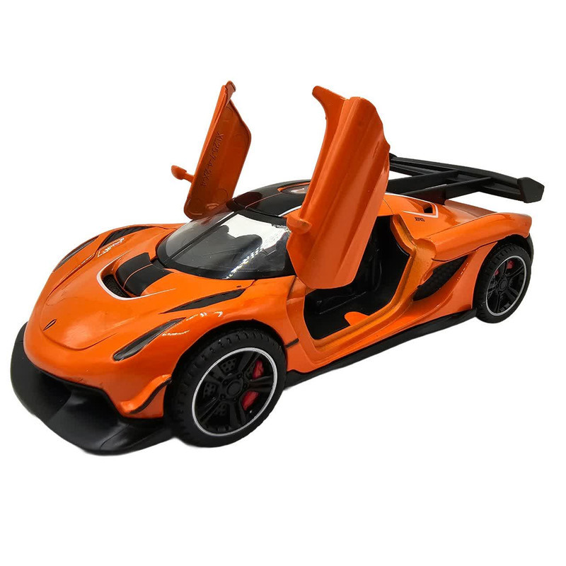 ماکت ماشین ناب سل مدل کوئینگزگ جسکو درب خفاشی فلزی موزیکال چراغدار عقب کش کد Koenigsegg JESKO همراه با استند