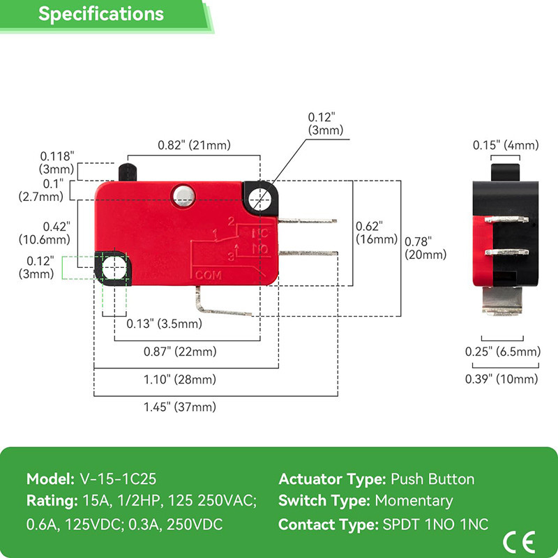 میکرو سوئیچ مدل V-15-1C25.15A بسته 2 عددی