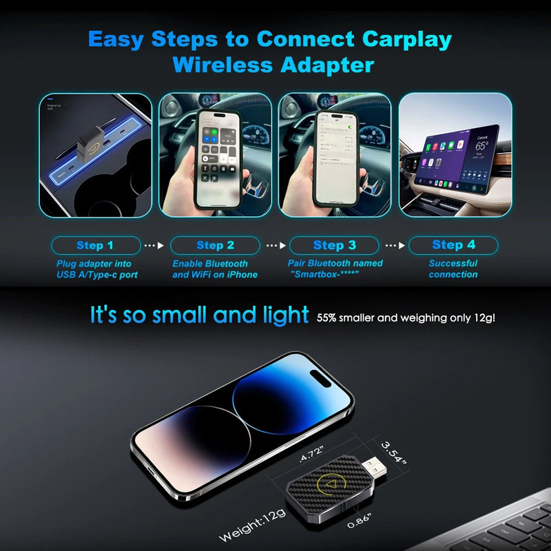 کارپلی و اندروید اتو مدل Wireless CarPlayAndroid Auto Q1M به همراه مبدل USB به USB-C