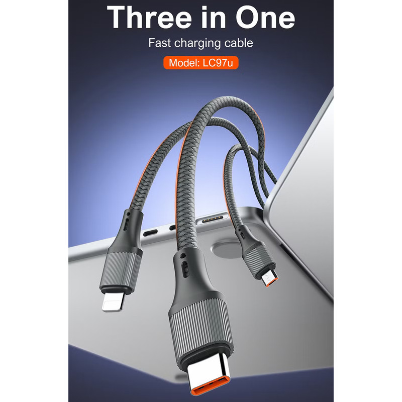 کابل تبدیل USB به USB-C  microUSB  لایتنینگ الدینیو مدل 3IN1 LC97u طول 1.2 متر
