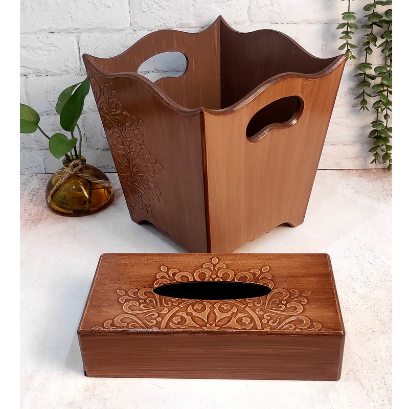 ست سطل و جعبه دستمال کاغذی طرح منبت