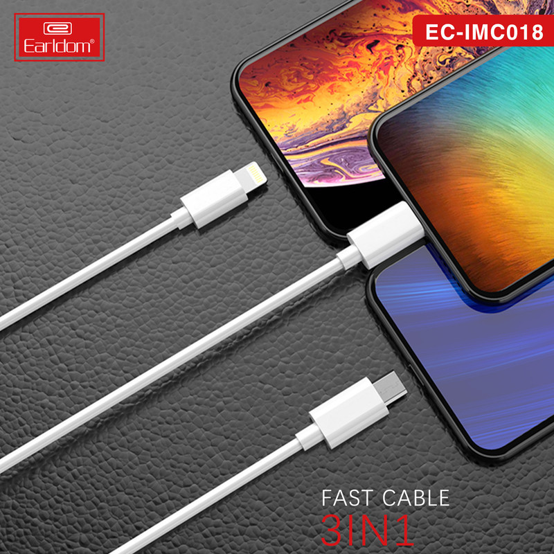 کابل تبدیل USB به USB-C  MicroUSB  لایتنینگ ارلدام مدل EC-IMC018 طول 1.2 متر