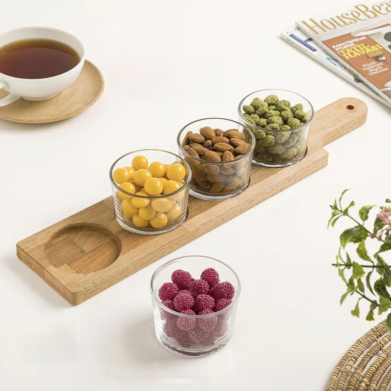اردوخوری لیمون RM2223 مدل گرد با پایه چوبی، مجموعه 4 عددی