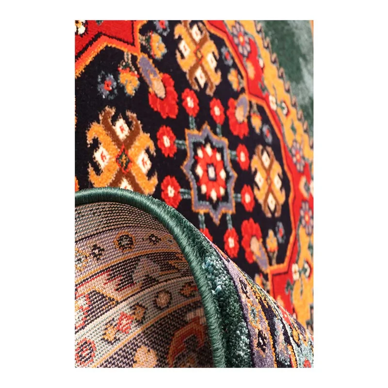 فرش ماشینی 320 شانه زمینه سرمه‌ای حاشیه لاکی مدل ستاره کویر یزد کلکسیون شاهسون طرح SH-B005-9036