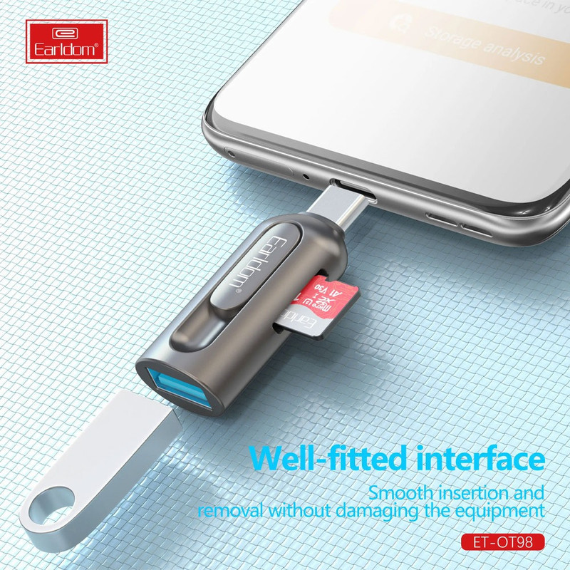 مبدل OTG USB به USB-C و کارتخوان ارلدام مدل OT98