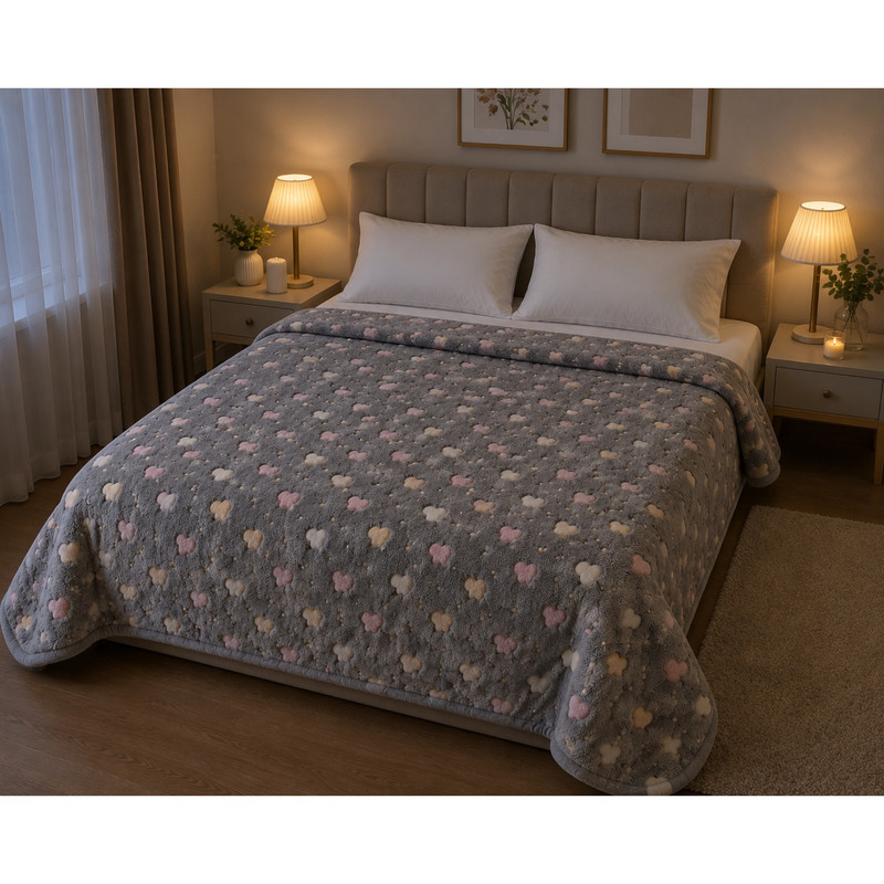 پتو مسافرتی 2 نفره مدل شب نما طرح قلب سایز 240x220 سانتی‌متر