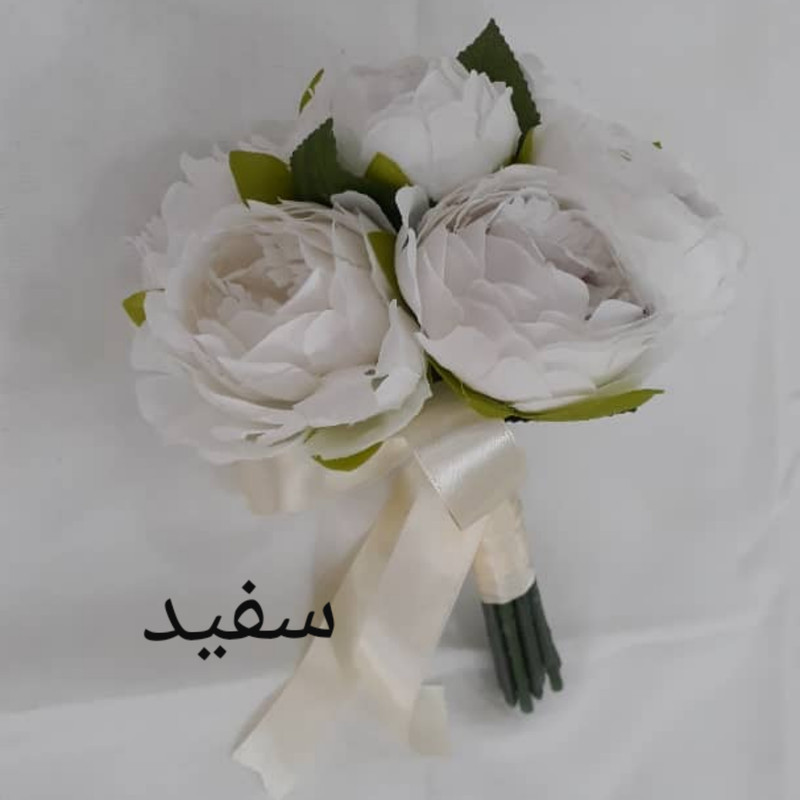 دسته گل مصنوعی مدل پیونی توپی PA_2314 پارچه‌ای با 7 گل، قابل شستشو، آهار ثابت، همراه برگ جداشونده، ابعاد 20×20×30 سانتی‌متر، وزن 600 گرم
