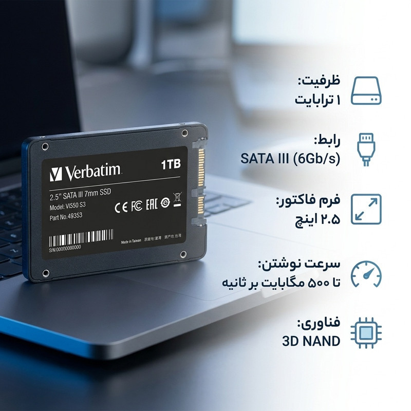 اس اس دی اینترنال SATA III ورباتیم مدل VI550 S3 ظرفیت 1 ترابایت