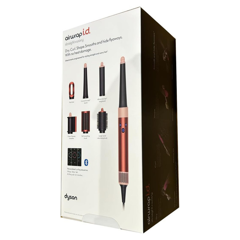 سشوار برس‌دار حالت‌دهنده 1300 وات دایسون مدل Airwrap id HS08 Straight+Wavy، موتور BLDC، وزن 630 گرم، دارای سری شانه‌دار، سری برس‌دار گرد پهن، کیف نگه‌دارنده، خشک‌کن ملایم، متمرکز‌کننده باریک، متمرکز‌کننده پهن با ویژگی فرکنندگی، صاف‌کنندگی، حجم‌دهندگی