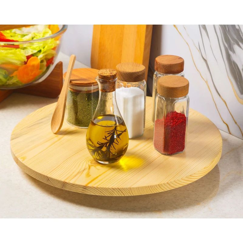سینی سرو گردان چوبی دایره‌ای 36×36×4 سانتی‌متر، وزن 895 گرم، یک طبقه، مناسب سرو کیک و پیتزا، همراه جعبه، کد 6353460467