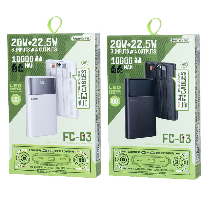 پاوربانک 22,5 وات ریمکس مدل FC-03 ظرفیت 10000 میلی‌آمپرساعت