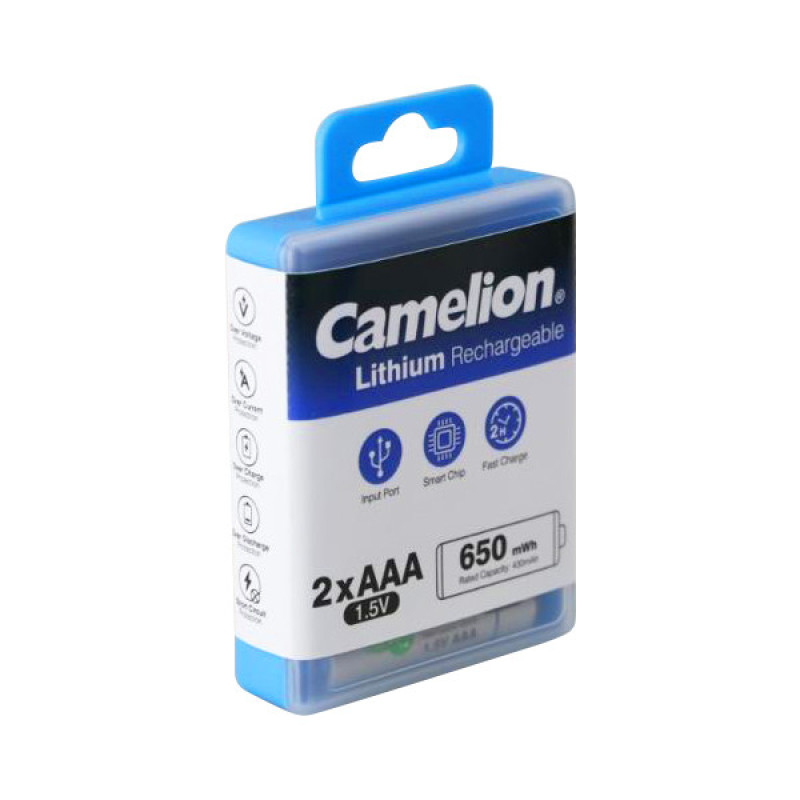 باتری نیم قلمی قابل شارژ کملیون مدل 1.5VLi-AAA650 بسته دو عددی