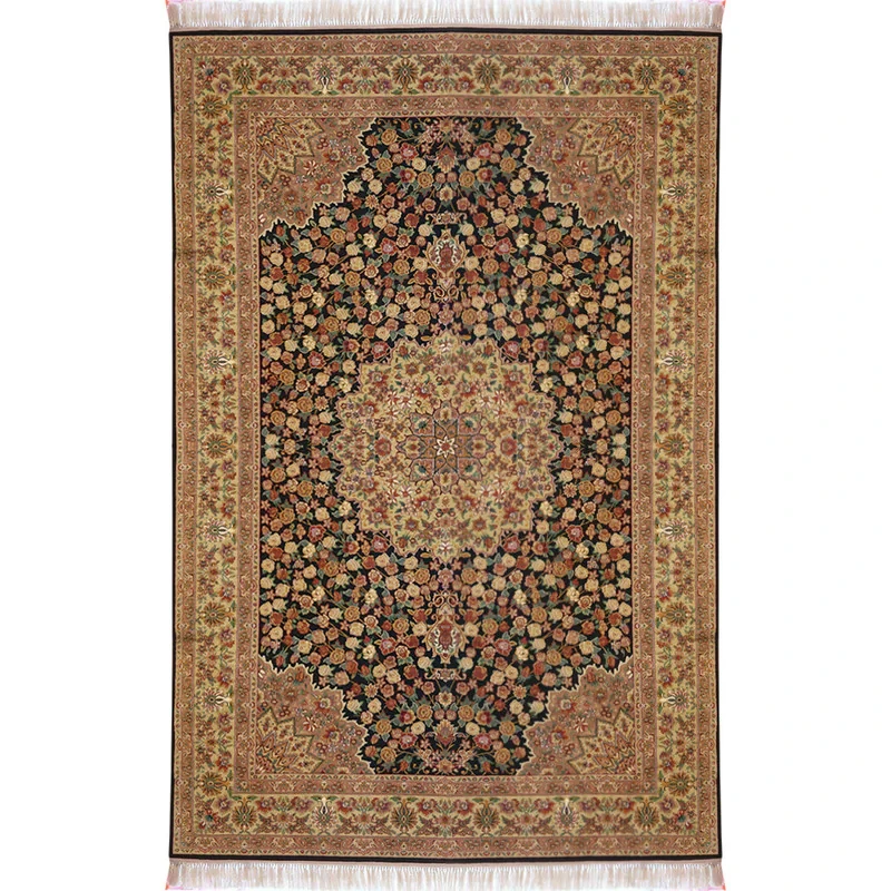 فرش ماشینی رادین اصفهان طرح گل رز رنگ زمینه قهوه ای