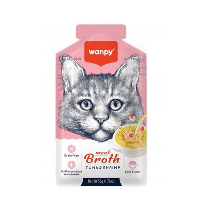 سوپ گربه ونپی مدل Meat Broth با طعم ماهی تن و میگو وزن 150 گرم بسته 3 عددی