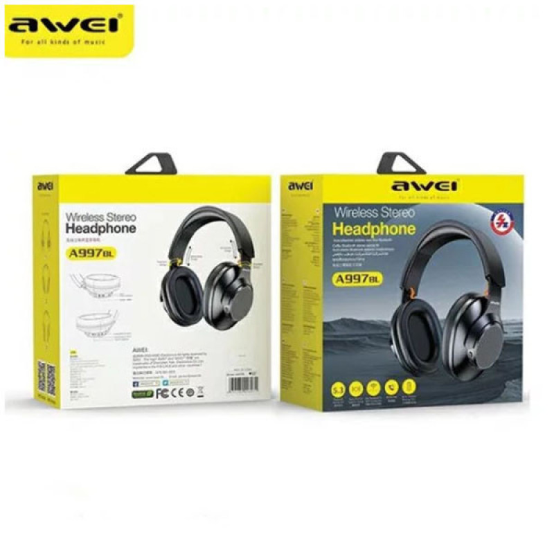 هدفون بلوتوثی اوی مدل A997BL با نویز کنسلینگ فعال (ANC)، درگاه شارژ USB Type-C، دارای میکروفون داخلی، با قابلیت تنظیم ارتفاع هدبند، طراحی تاشو