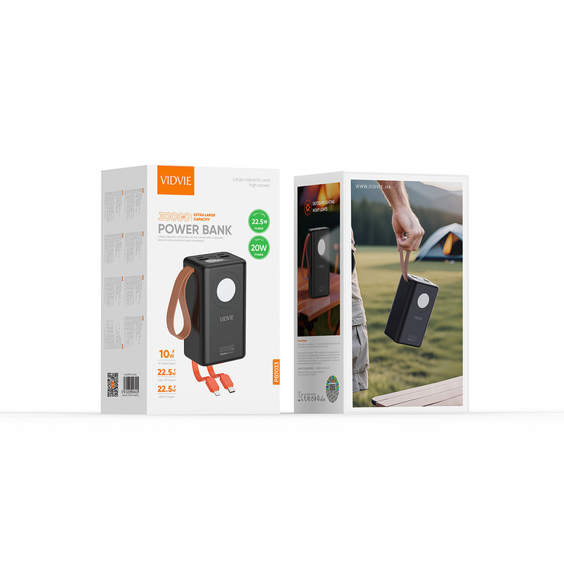 پاوربانک 22.5 وات ویدوی مدل PB7033-3000022.5W ظرفیت 30000 میلی‌آمپرساعت
