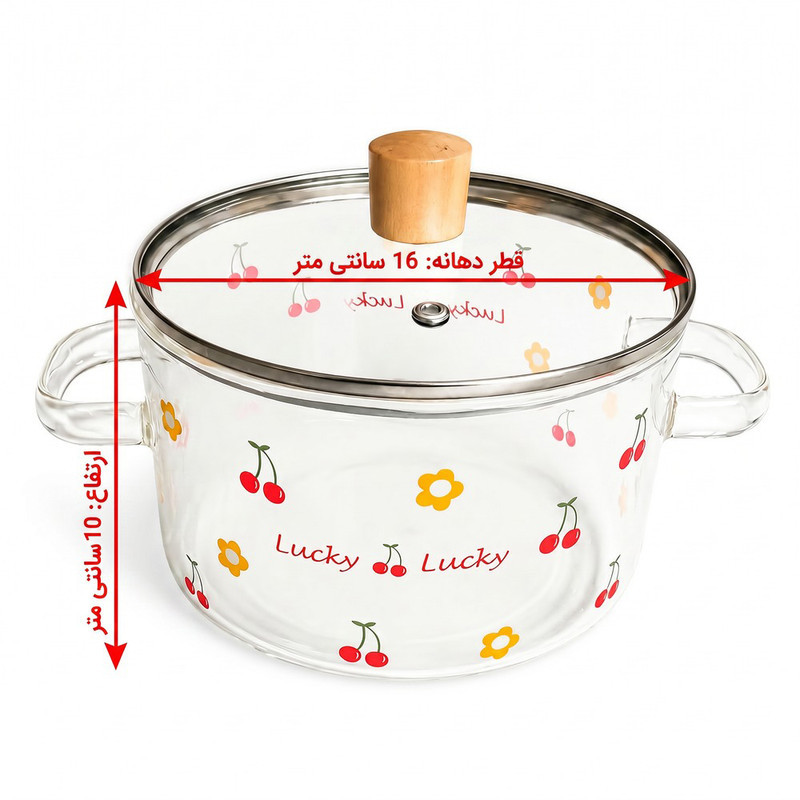 قابلمه پیرکس مدل Lucky Lucky شعله مستقیم طرح میوه  سایز 16