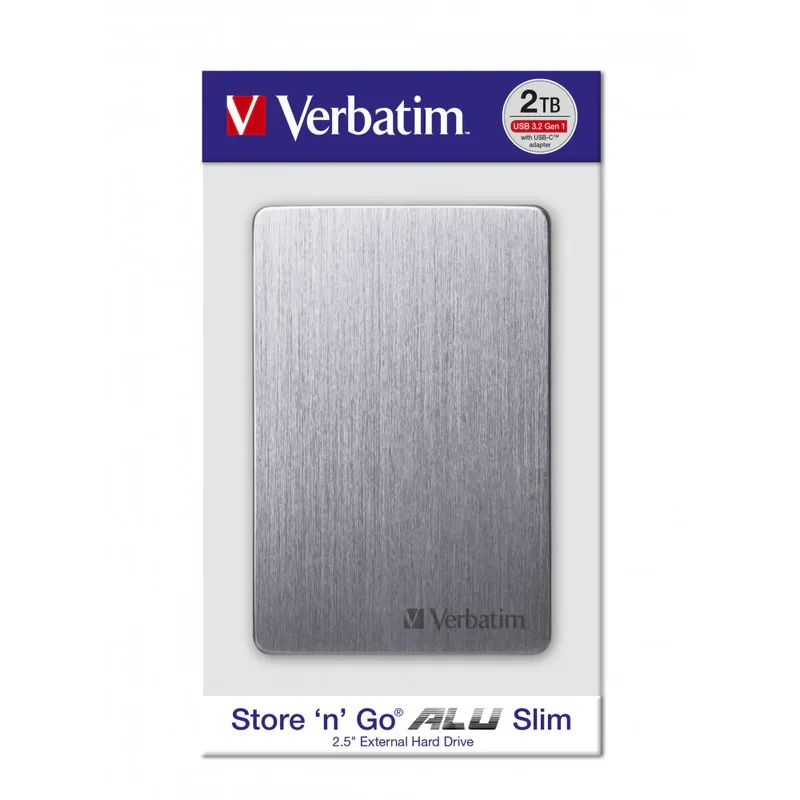 هارد اکسترنال ورباتیم مدل Store n Go ALU Slim ظرفیت دو ترابایت دارای رابط USB Type-A 3.2