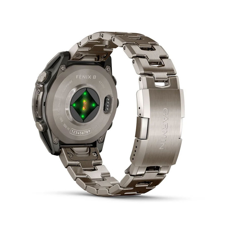 ساعت هوشمند گارمین مدل Fenix 8 - 47mm دارای قابلیت های صفحه نمایش لمسی، کنترل موسیقی، کنترل سطح اکسیژن خون، ضد آب، بند تیتانیوم
